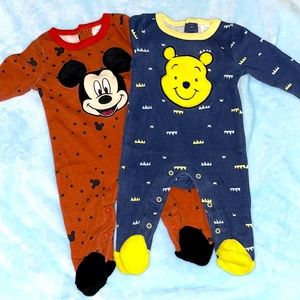 2pc Mikey and Winnie the Pooh footed onesies